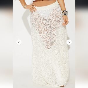 Fashion Nova Cream Lace Sheer Maxi Skirt